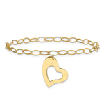 14k Yellow Gold Polished Cut-out Dangle Heart 7.25 inch Bracelet, view 3