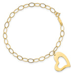 14k Yellow Gold Polished Cut-out Dangle Heart 7.25 inch Bracelet, view 4