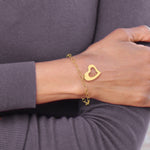 14k Yellow Gold Polished Cut-out Dangle Heart 7.25 inch Bracelet, view 6
