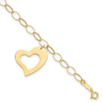 14k Yellow Gold Polished Cut-out Dangle Heart 7.25 inch Bracelet