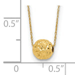 14k Yellow Gold Polished Textured 6mm Bead 18 inch Necklace, shown with a ruler for scale