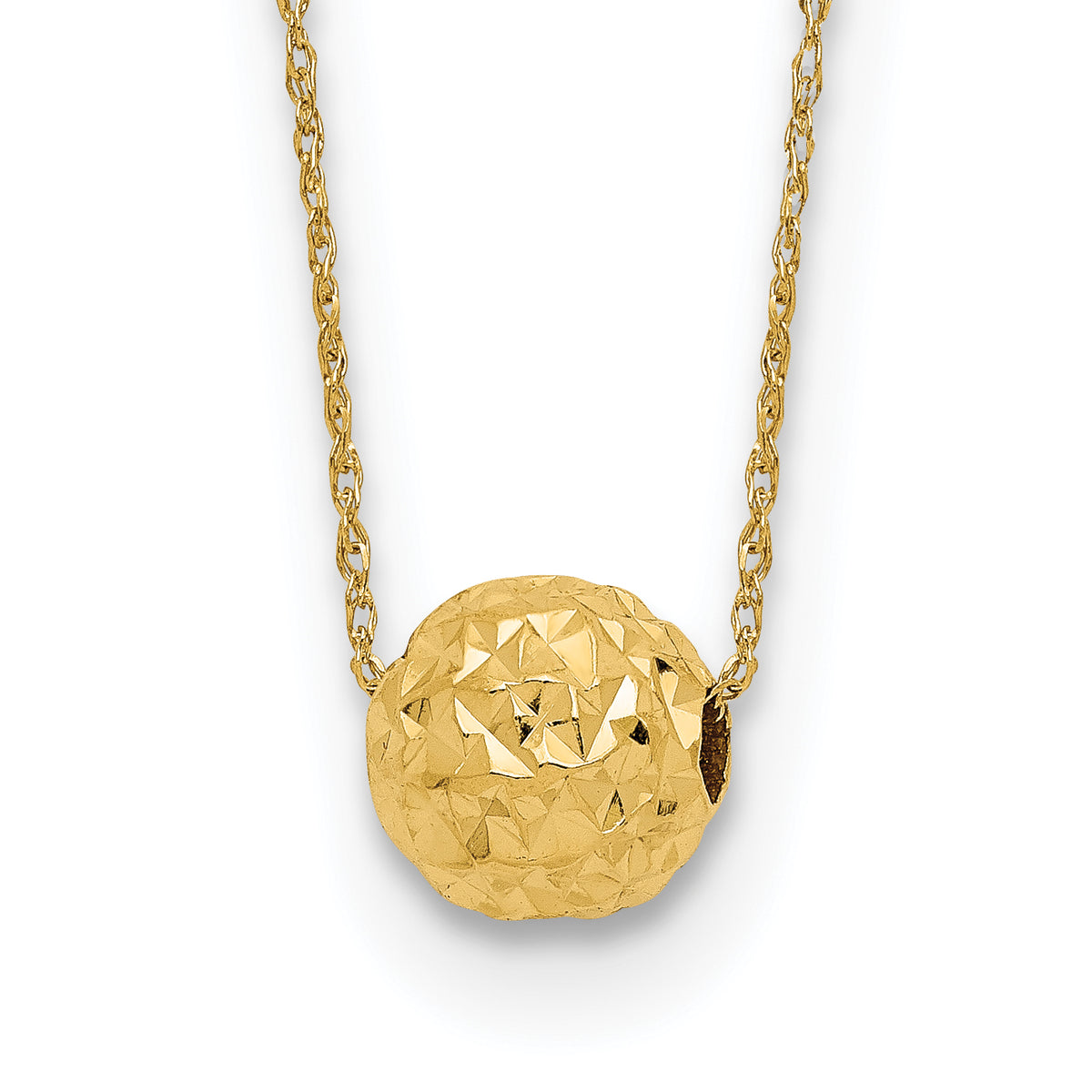 14k Yellow Gold Polished Textured 6mm Bead 18 inch Necklace