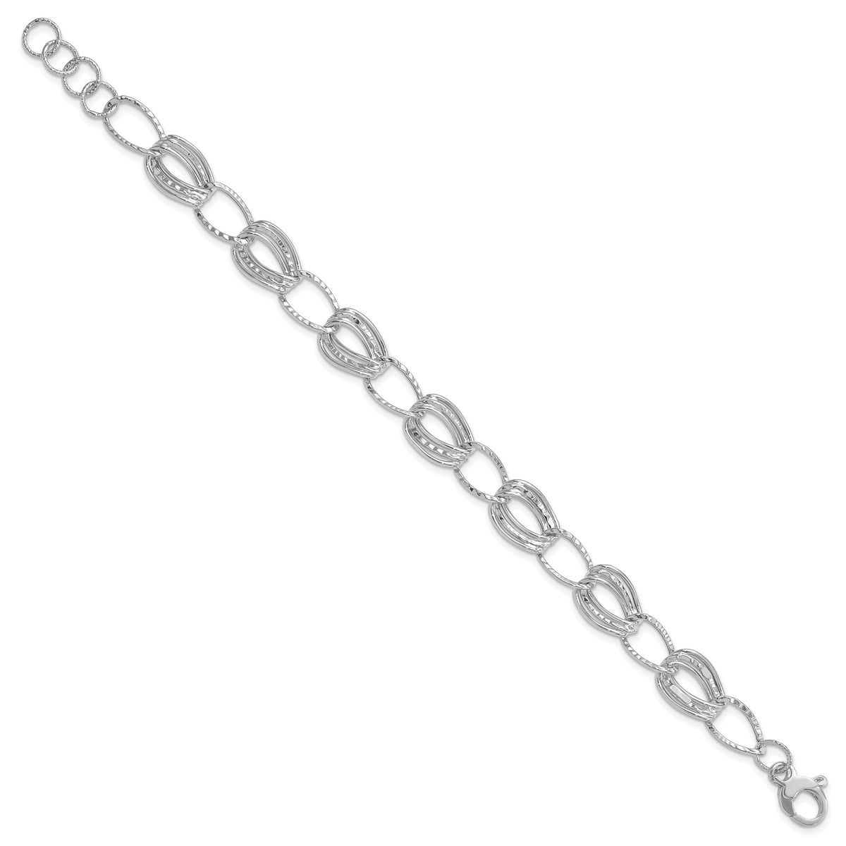 14k White Gold Polished and Textured 11mm Hollow Bracelet, 7.5-8.5 inch, view 2