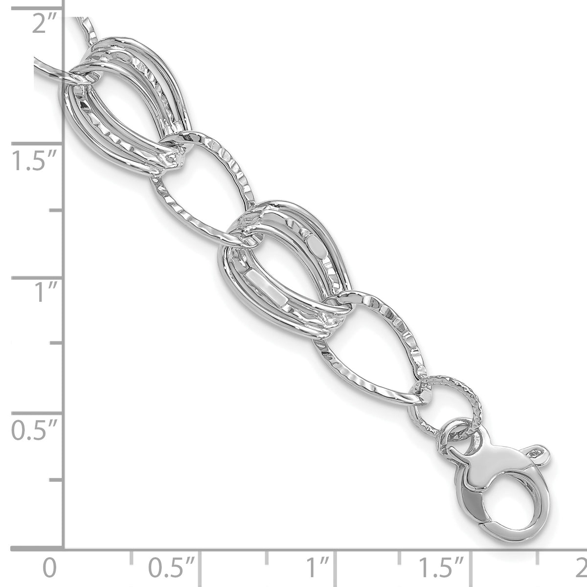 14k White Gold Polished and Textured 11mm Hollow Bracelet, 7.5-8.5 inch, shown with a ruler for scale