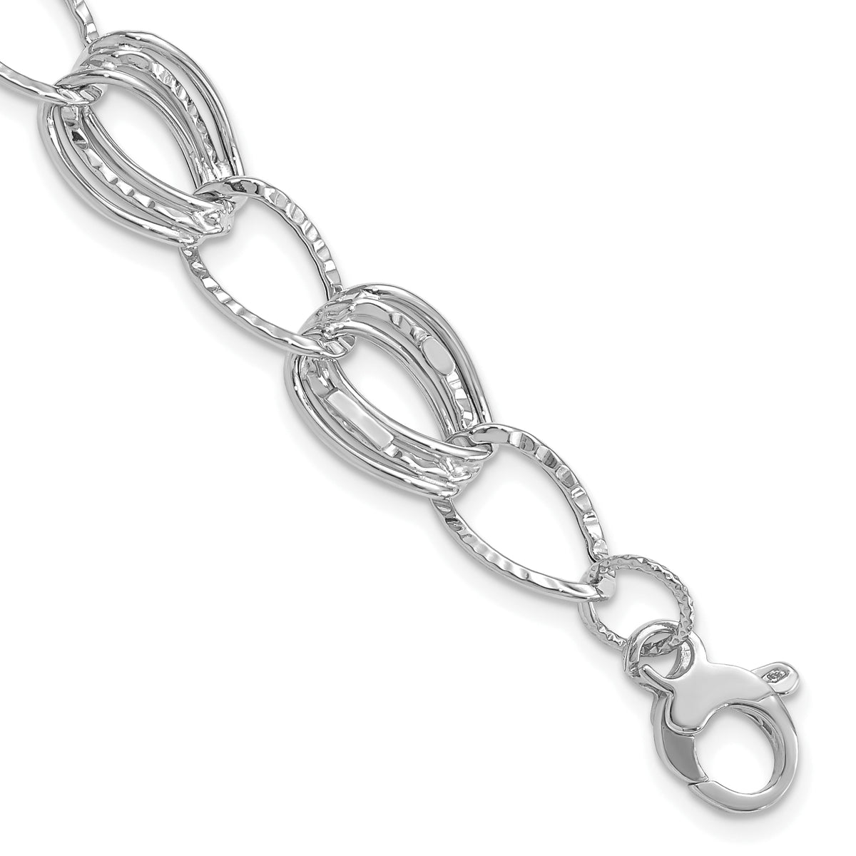 14k White Gold Polished and Textured 11mm Hollow Bracelet, 7.5-8.5 inch