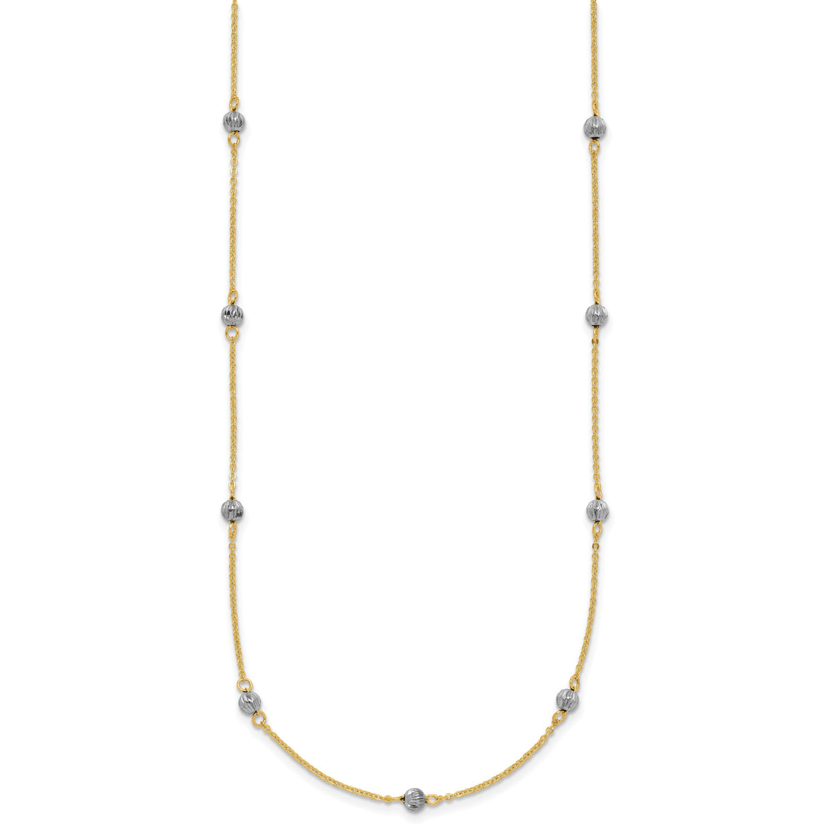 14k Two-Tone Gold Diamond-cut Bead Station Necklace, 16-18 inch, view 2