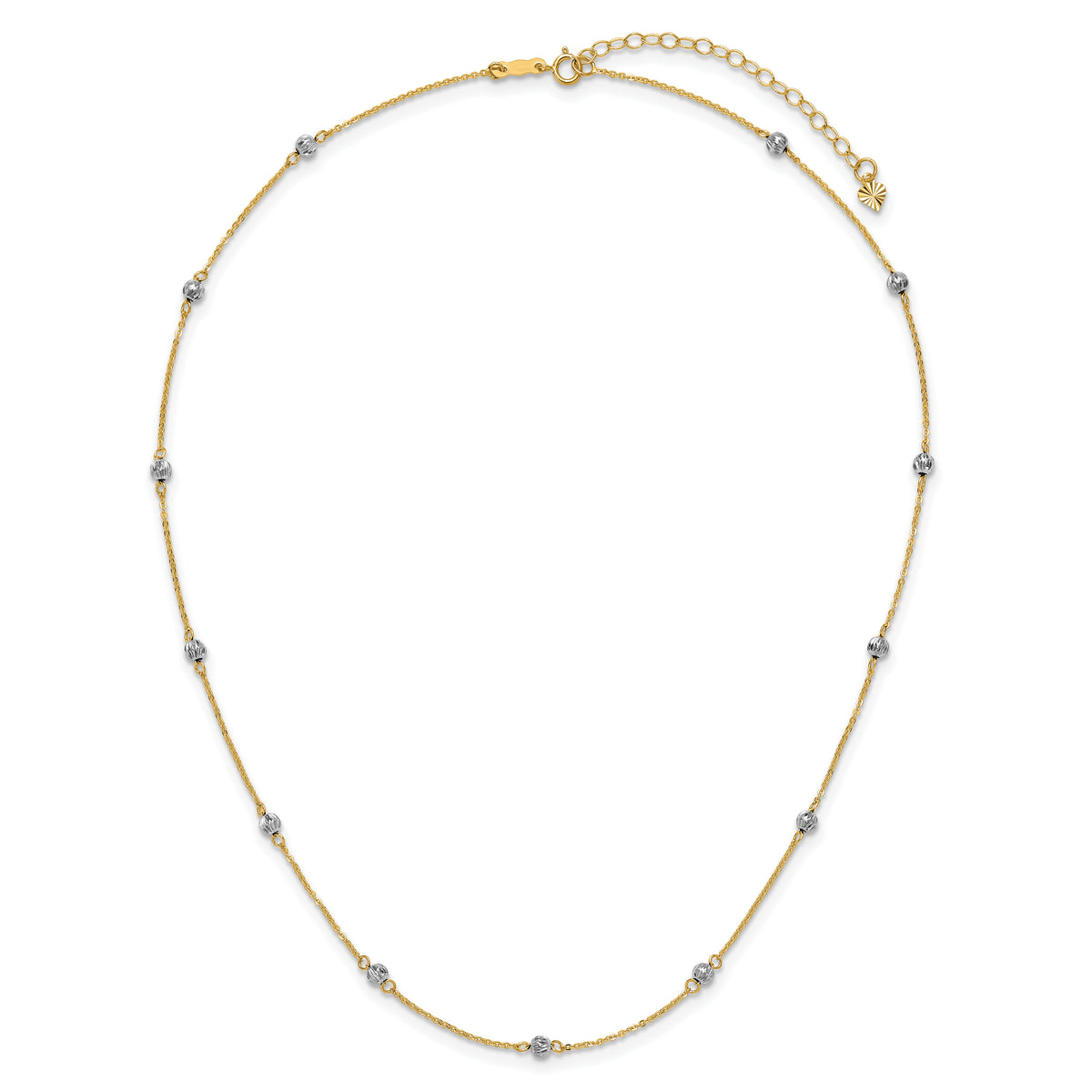 14k Two-Tone Gold Diamond-cut Bead Station Necklace, 16-18 inch, view 5