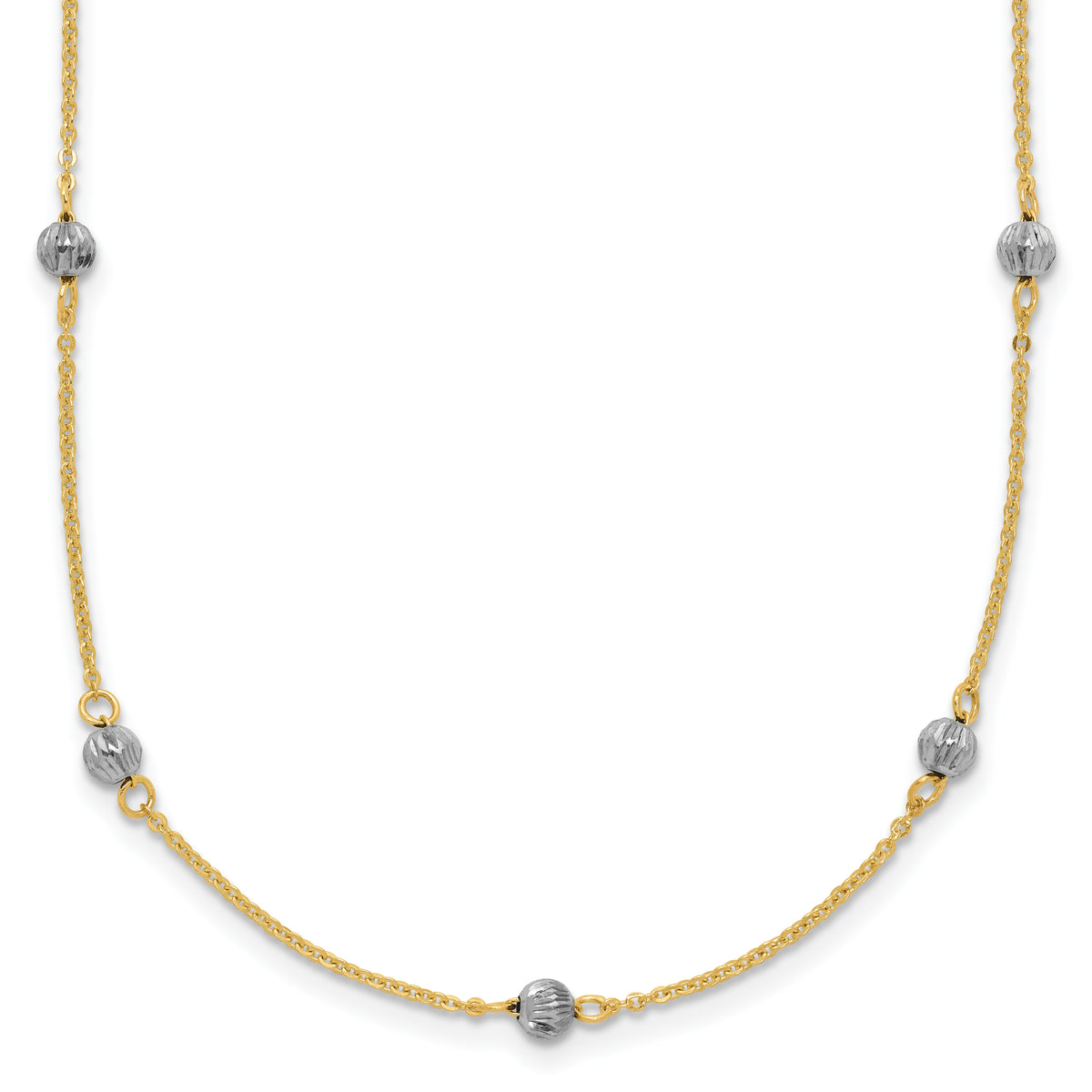 14k Two-Tone Gold Diamond-cut Bead Station Necklace, 16-18 inch
