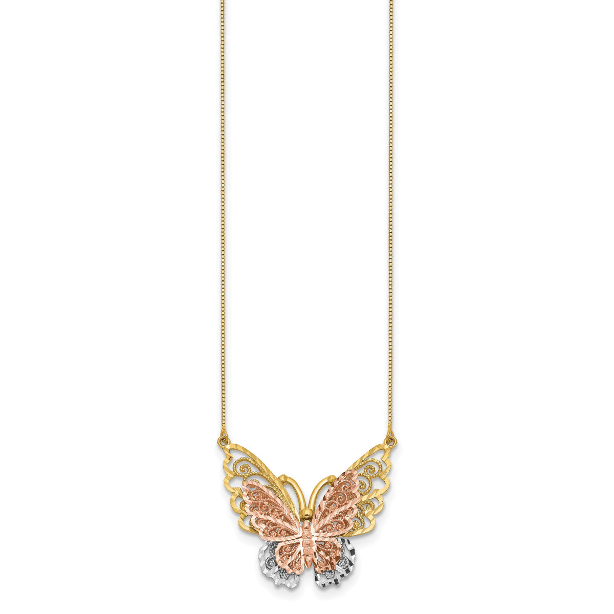 14k Two-Tone Gold Large Filigree Butterfly Necklace, view 2 - 18 in