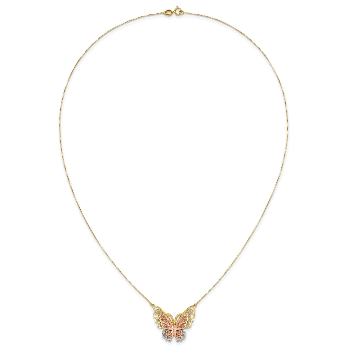 14k Two-Tone Gold Large Filigree Butterfly Necklace, view 5 - 18 in