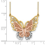 14k Two-Tone Gold Large Filigree Butterfly Necklace, shown with a ruler for scale - 18 in