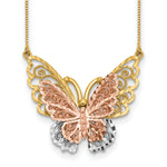 14k Two-Tone Gold Large Filigree Butterfly Necklace - 18 in
