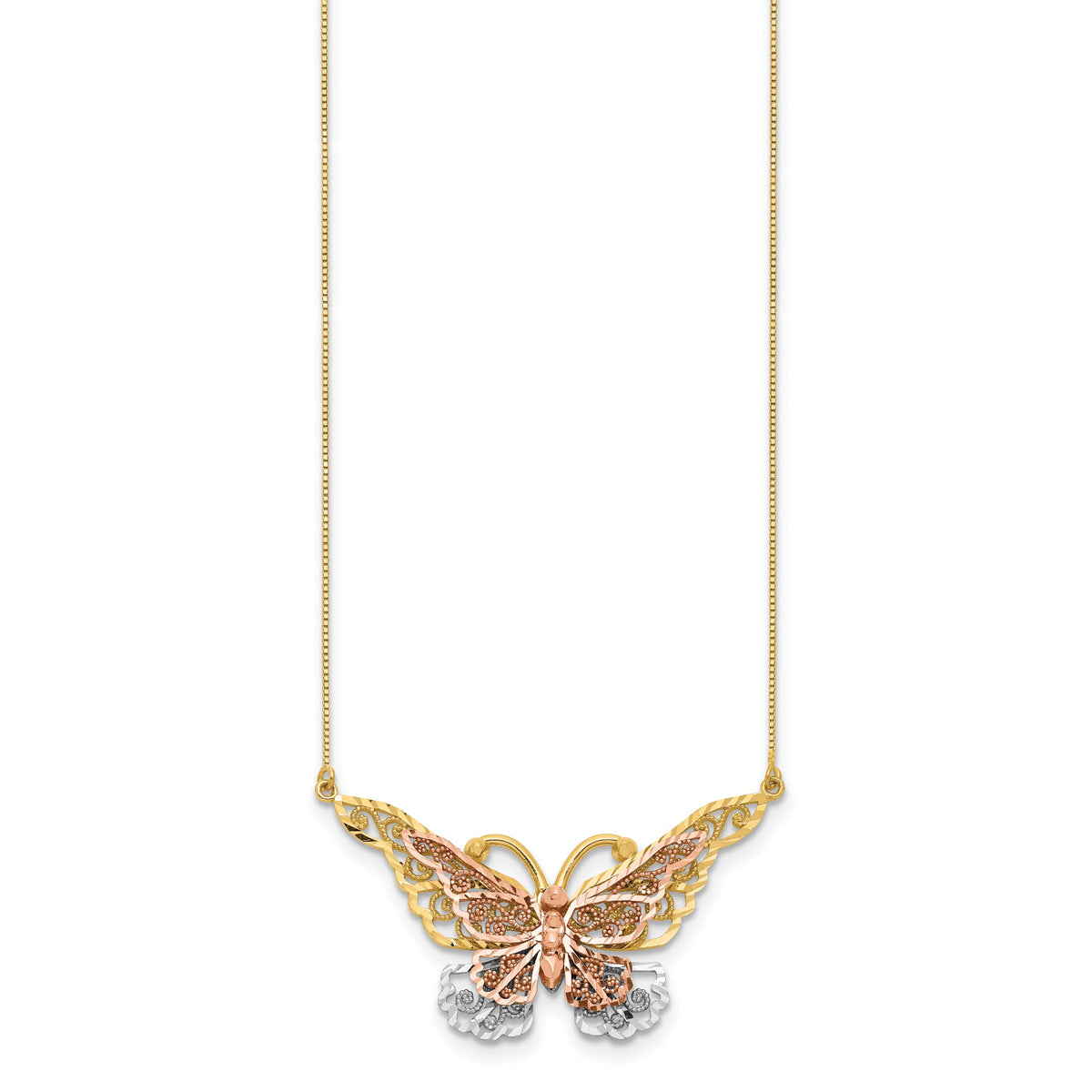 14k Two-Tone Gold Large Filigree Butterfly Necklace, view 2 - 17 in