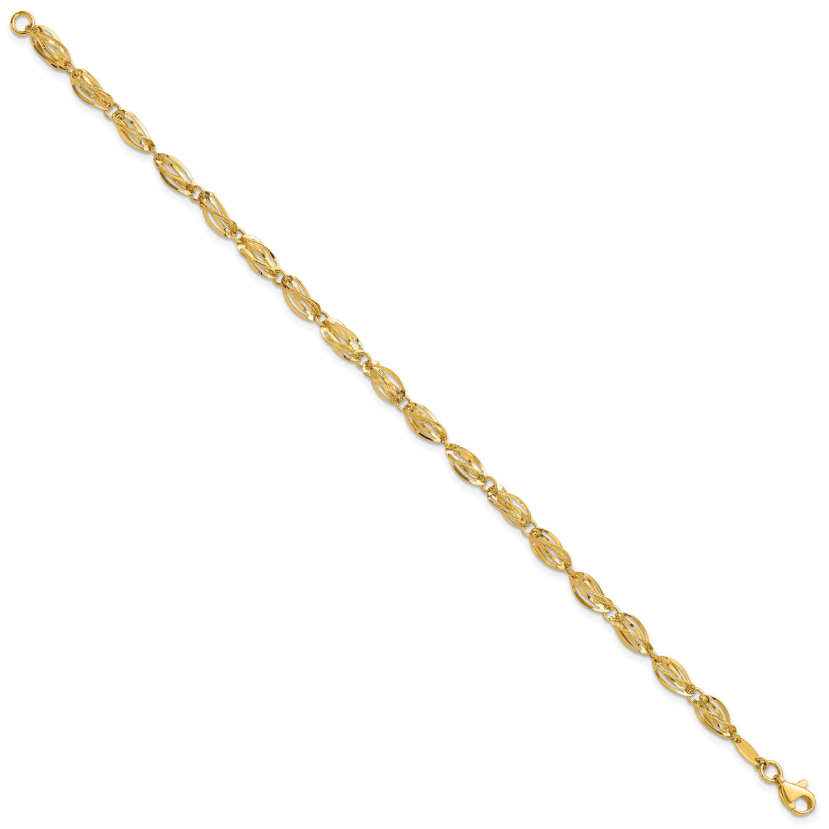 14k Yellow Gold Polished Fancy Twisted Oval Link 7.75 inch Bracelet, view 2