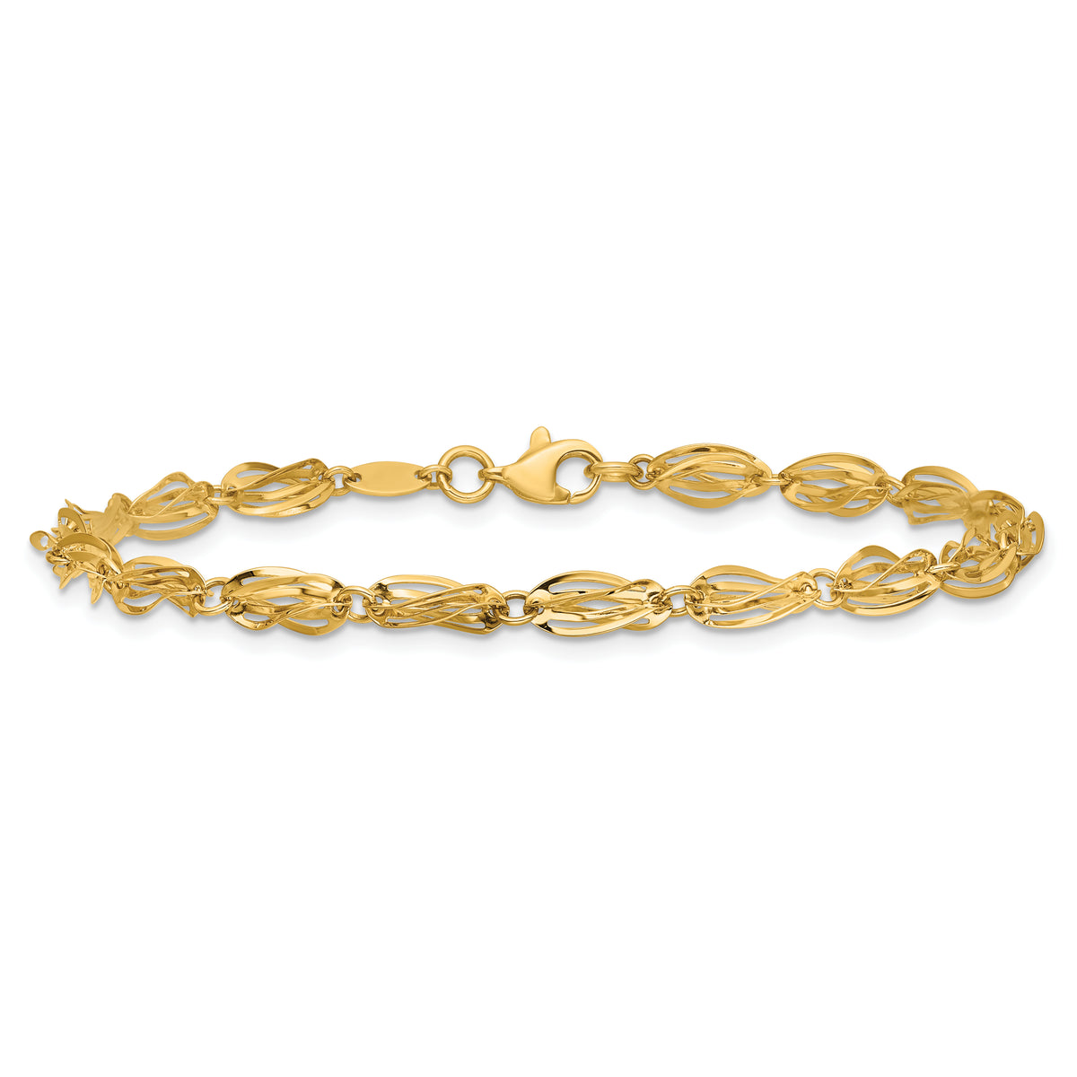 14k Yellow Gold Polished Fancy Twisted Oval Link 7.75 inch Bracelet, view 3