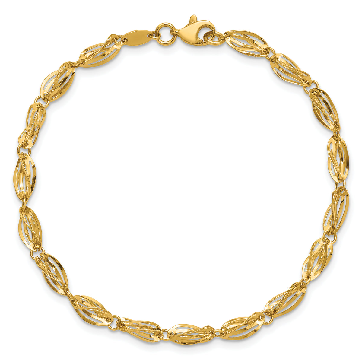 14k Yellow Gold Polished Fancy Twisted Oval Link 7.75 inch Bracelet, view 4