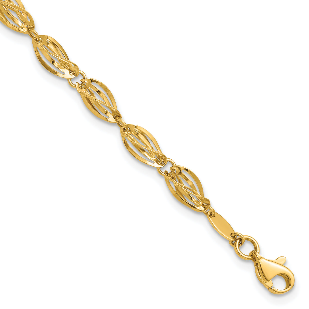 14k Yellow Gold Polished Fancy Twisted Oval Link 7.75 inch Bracelet