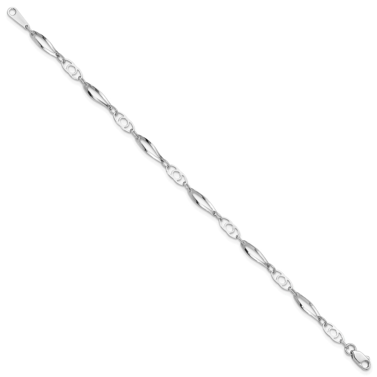 14k White Gold Polished Fancy Link 7 inch Bracelet, view 2