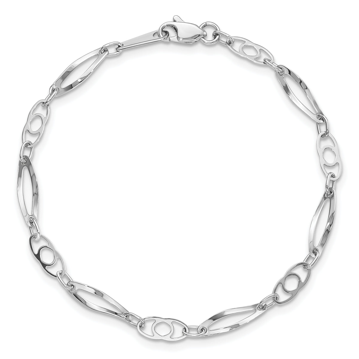14k White Gold Polished Fancy Link 7 inch Bracelet, view 4