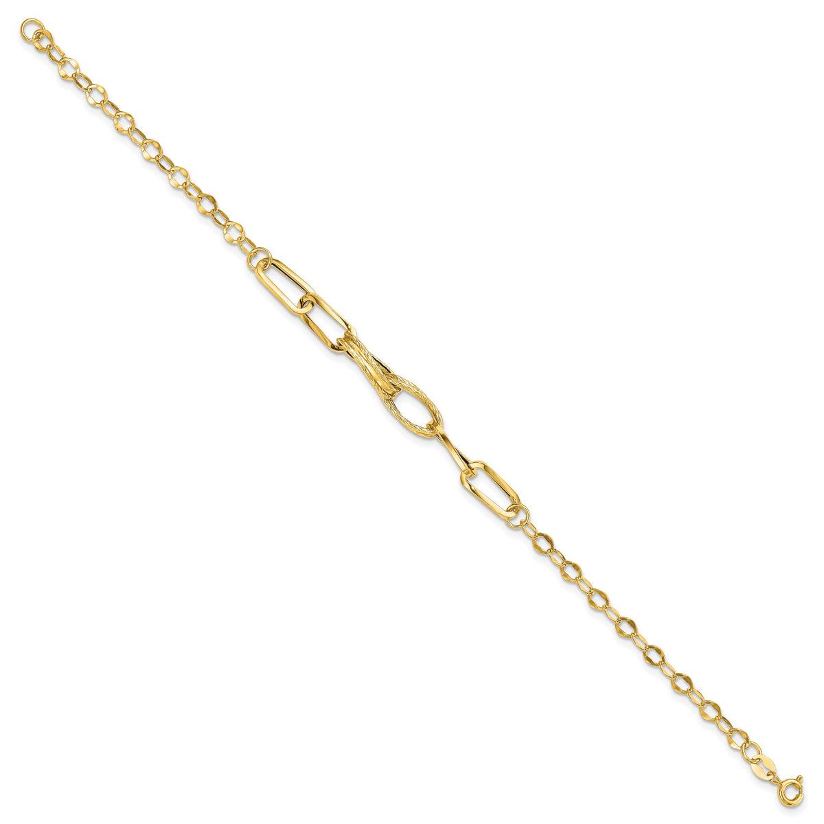 14k Yellow Gold Polished Textured Fancy Link 7.75 inch Bracelet, view 2