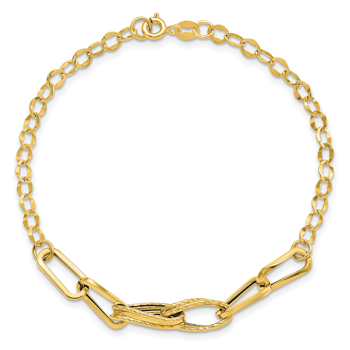 14k Yellow Gold Polished Textured Fancy Link 7.75 inch Bracelet, view 4