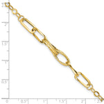 14k Yellow Gold Polished Textured Fancy Link 7.75 inch Bracelet, shown with a ruler for scale