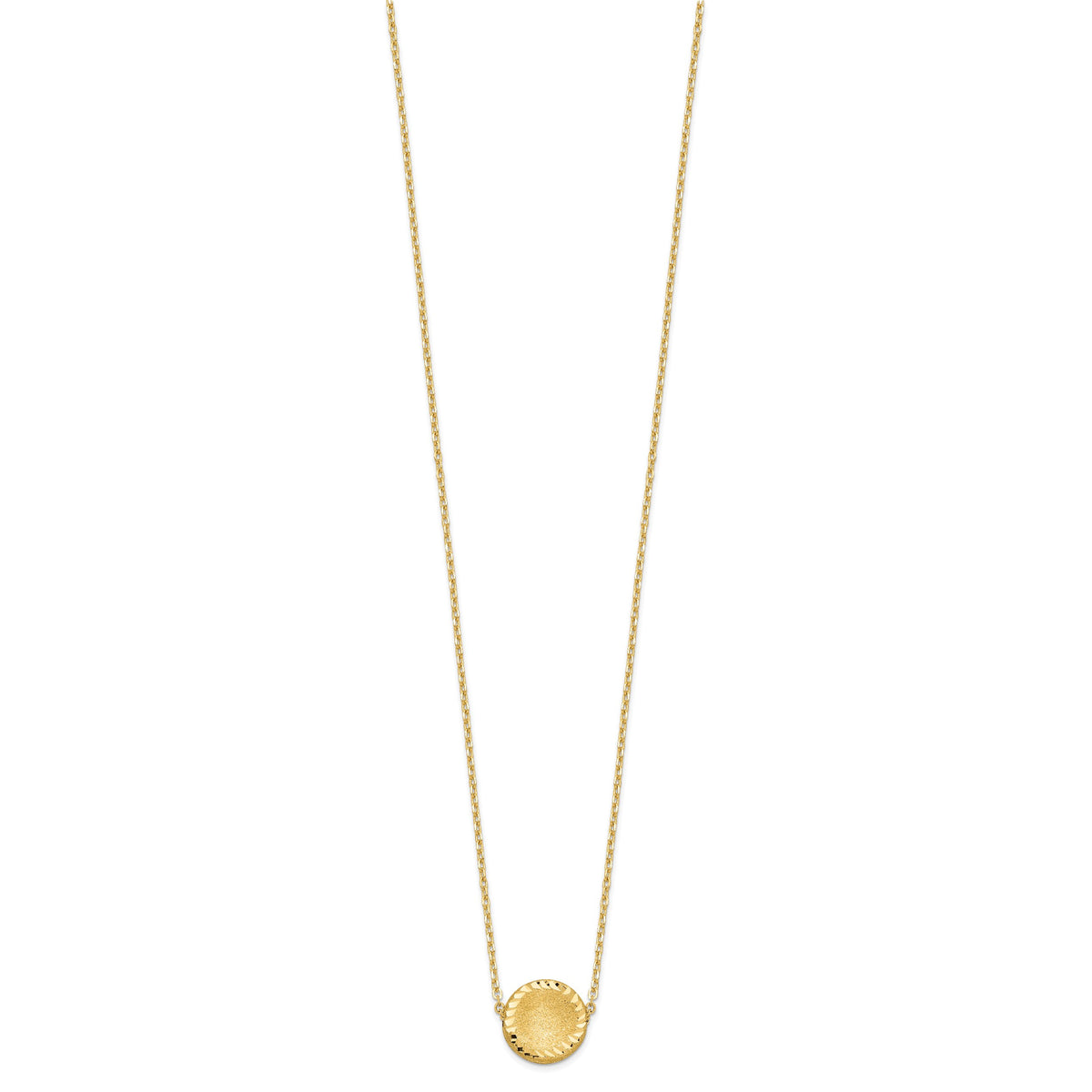 14k Yellow Gold Brushed Diamond-cut Circle Pendant Necklace, 18 inch, view 2