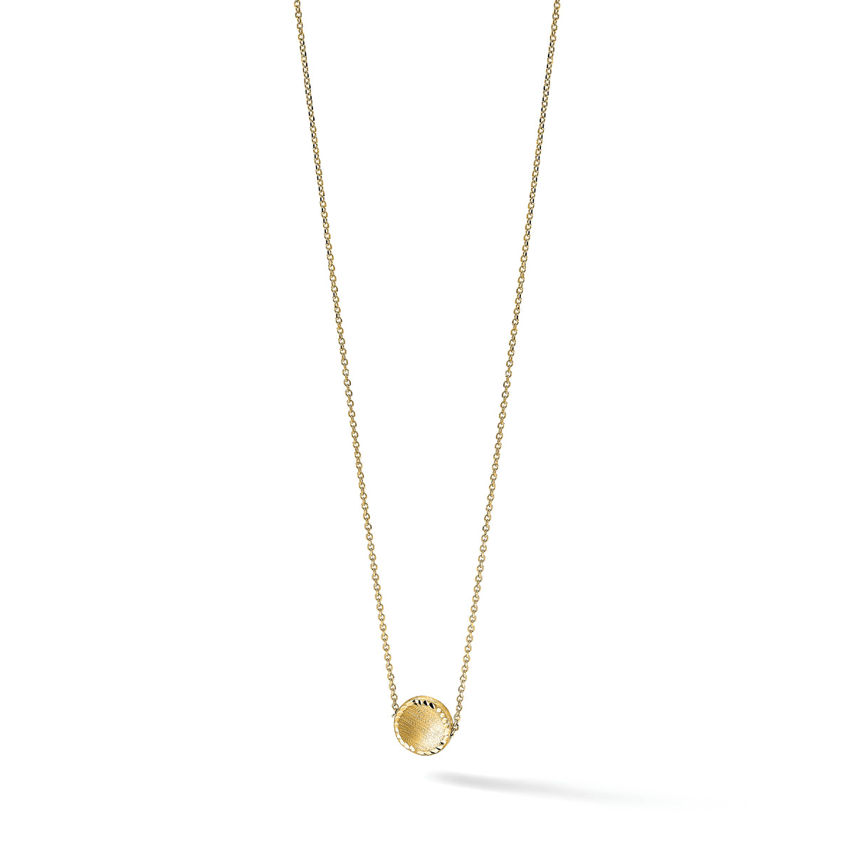 14k Yellow Gold Brushed Diamond-cut Circle Pendant Necklace, 18 inch, alternate view