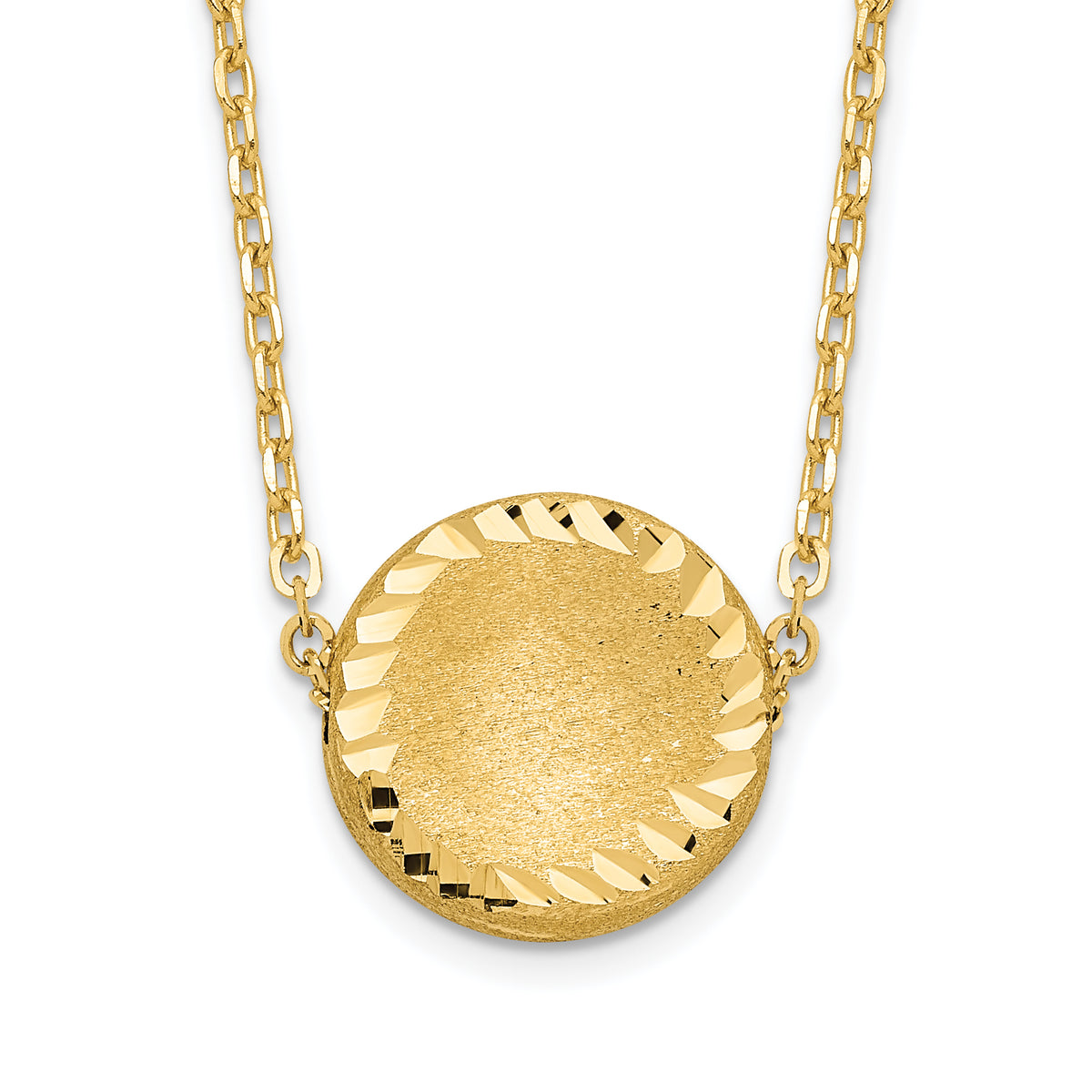 14k Yellow Gold Brushed Diamond-cut Circle Pendant Necklace, 18 inch