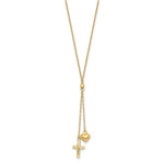 14k Yellow Gold Puffed Heart and Diamond-cut Cross 16 inch Y-Necklace Plus 2 inch Extender, view 2