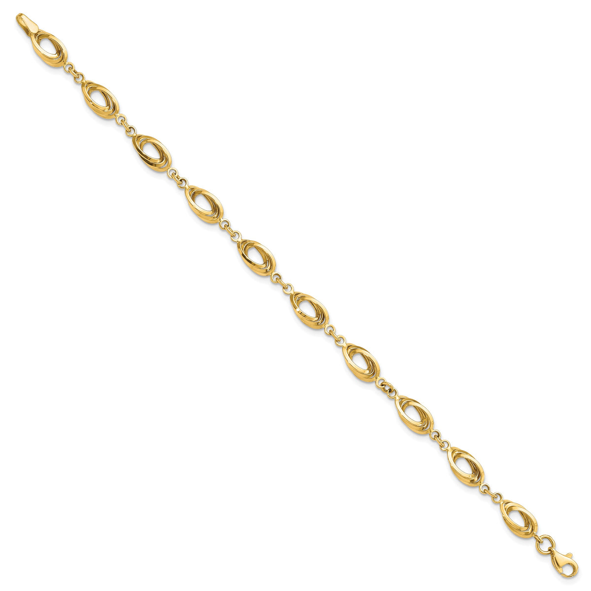 14k Yellow Gold Polished 8mm Fancy Oval Link 7.5 inch Bracelet, view 2
