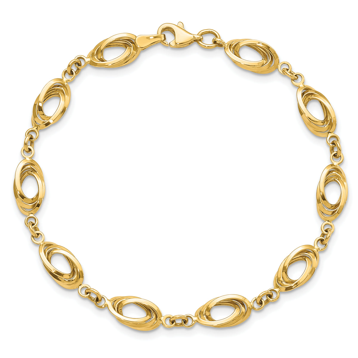 14k Yellow Gold Polished 8mm Fancy Oval Link 7.5 inch Bracelet, view 4