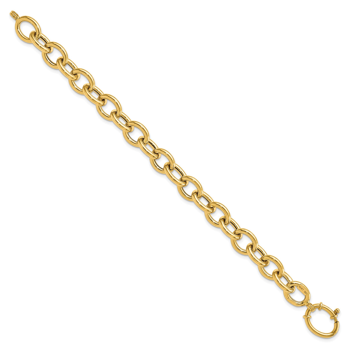 14k Yellow Gold Polished 11mm Fancy Oval Cable Link 7.5 inch Bracelet, view 2