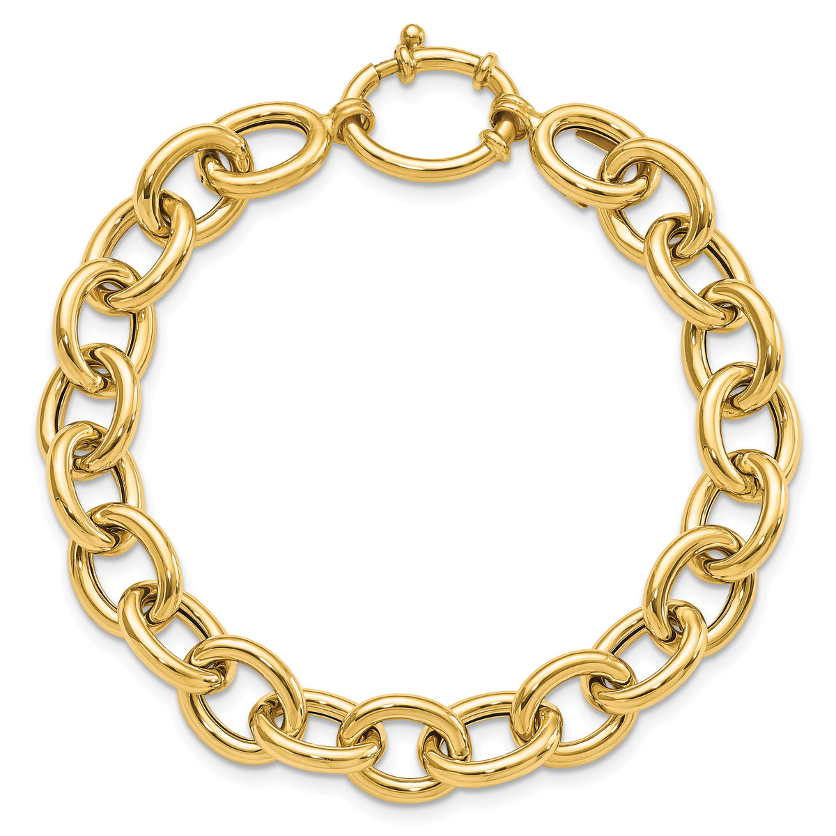 14k Yellow Gold Polished 11mm Fancy Oval Cable Link 7.5 inch Bracelet, view 4