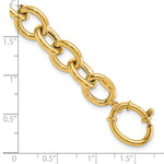 14k Yellow Gold Polished 11mm Fancy Oval Cable Link 7.5 inch Bracelet, shown with a ruler for scale