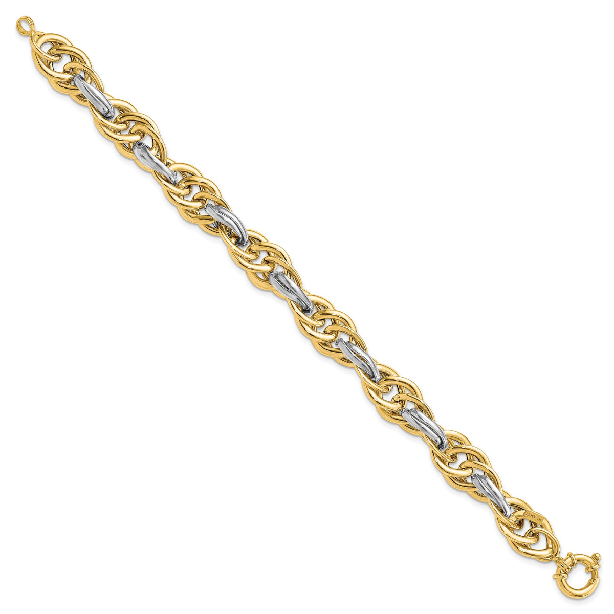 14k Two-Tone Gold Polished 11.5mm Fancy Rope Link 8.25 inch Bracelet, view 2