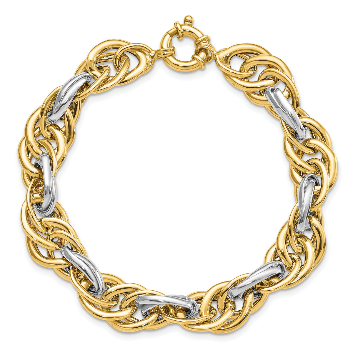 14k Two-Tone Gold Polished 11.5mm Fancy Rope Link 8.25 inch Bracelet, view 4