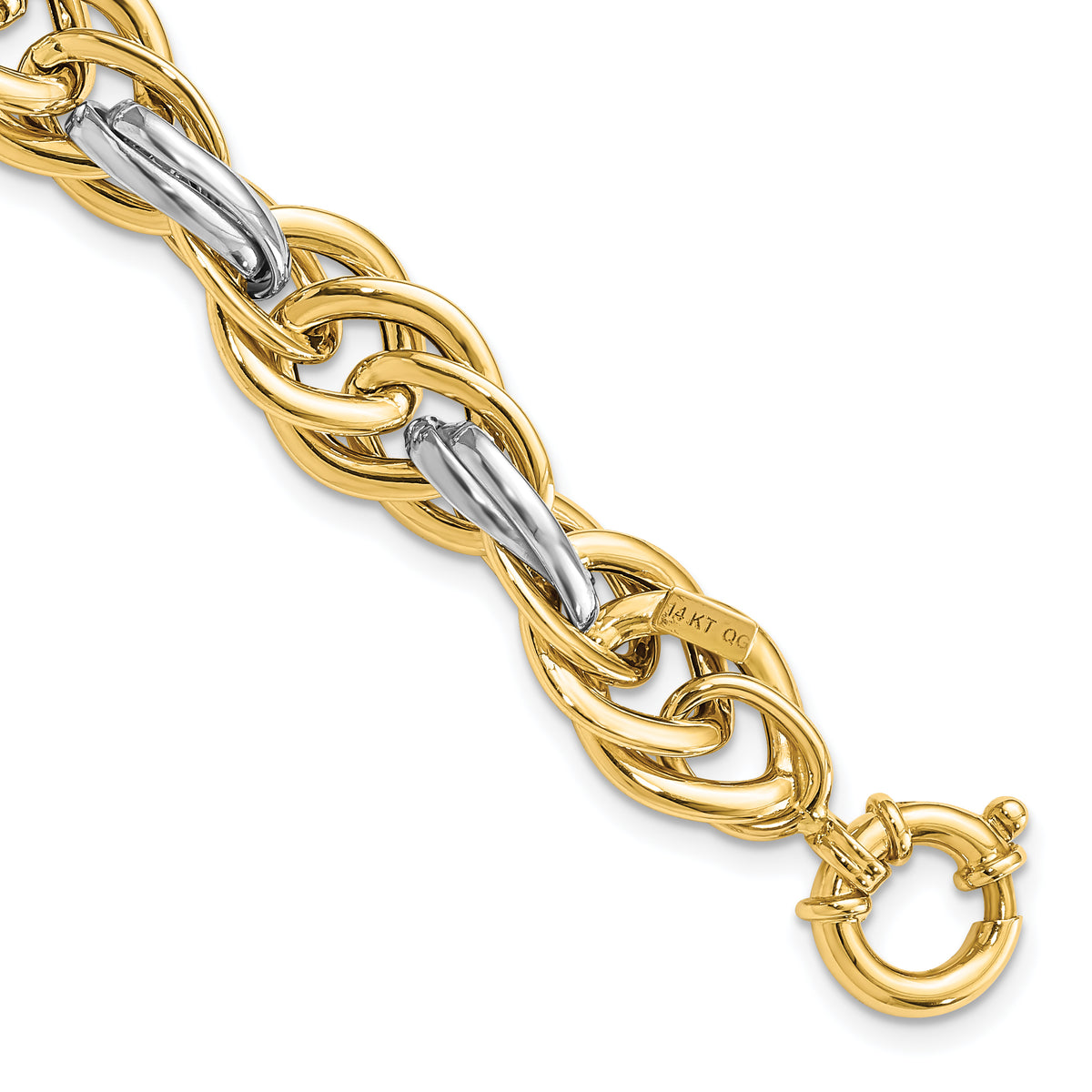 14k Two-Tone Gold Polished 11.5mm Fancy Rope Link 8.25 inch Bracelet