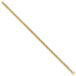 14k Yellow Gold Polished 4mm Fancy Wheat Link 7.5 inch Bracelet, view 2