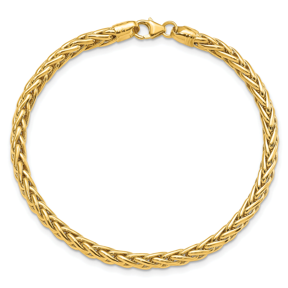 14k Yellow Gold Polished 4mm Fancy Wheat Link 7.5 inch Bracelet, view 4