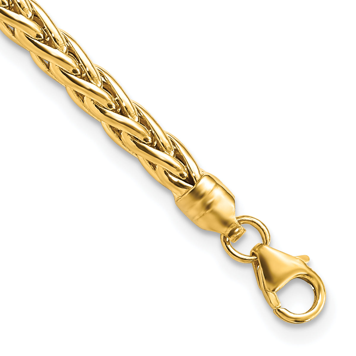 14k Yellow Gold Polished 4mm Fancy Wheat Link 7.5 inch Bracelet