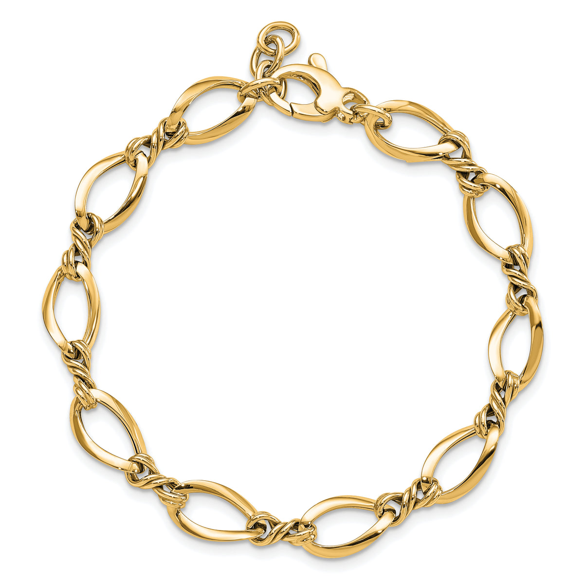 14k Yellow Gold Polished 8.8mm Fancy Twisted Link 7.5 inch Bracelet, view 4