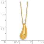 14k Yellow Gold Polished Puffed Teardrop Pendant 18 inch Necklace, shown with a ruler for scale