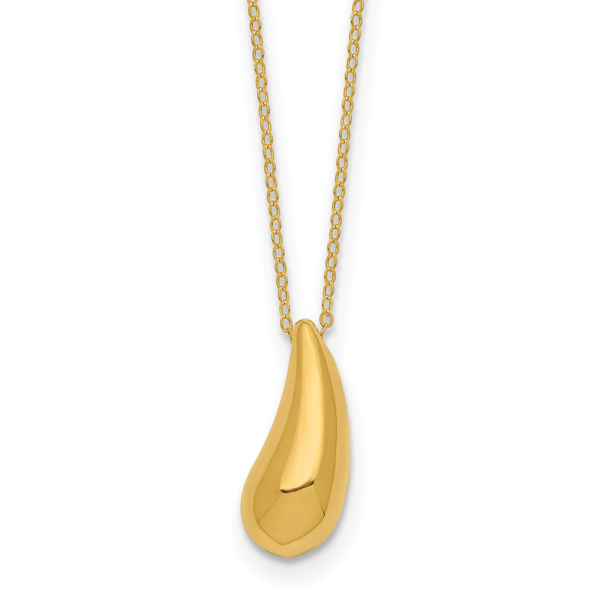 14k Yellow Gold Polished Puffed Teardrop Pendant 18 inch Necklace