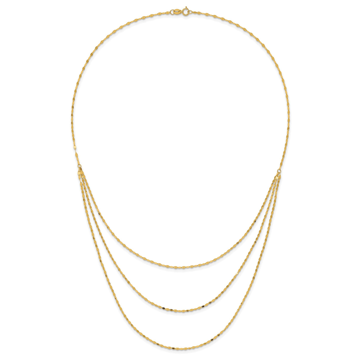 14k Polished Triple Strand Bib Fancy Chain 19.5 inch Necklace