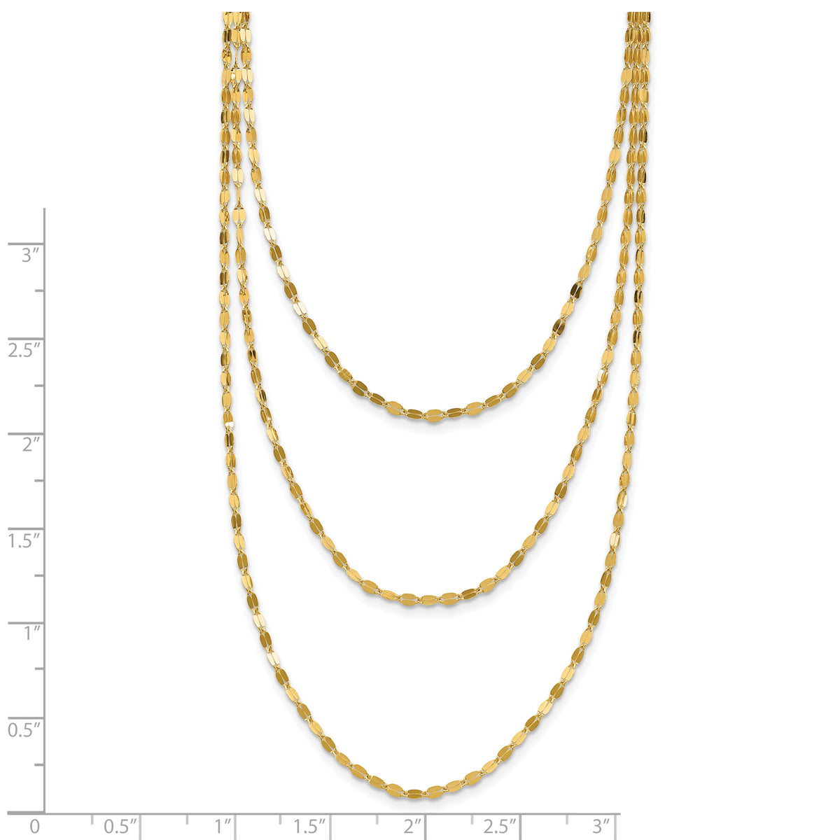 14k Polished Triple Strand Bib Fancy Chain 19.5 inch Necklace