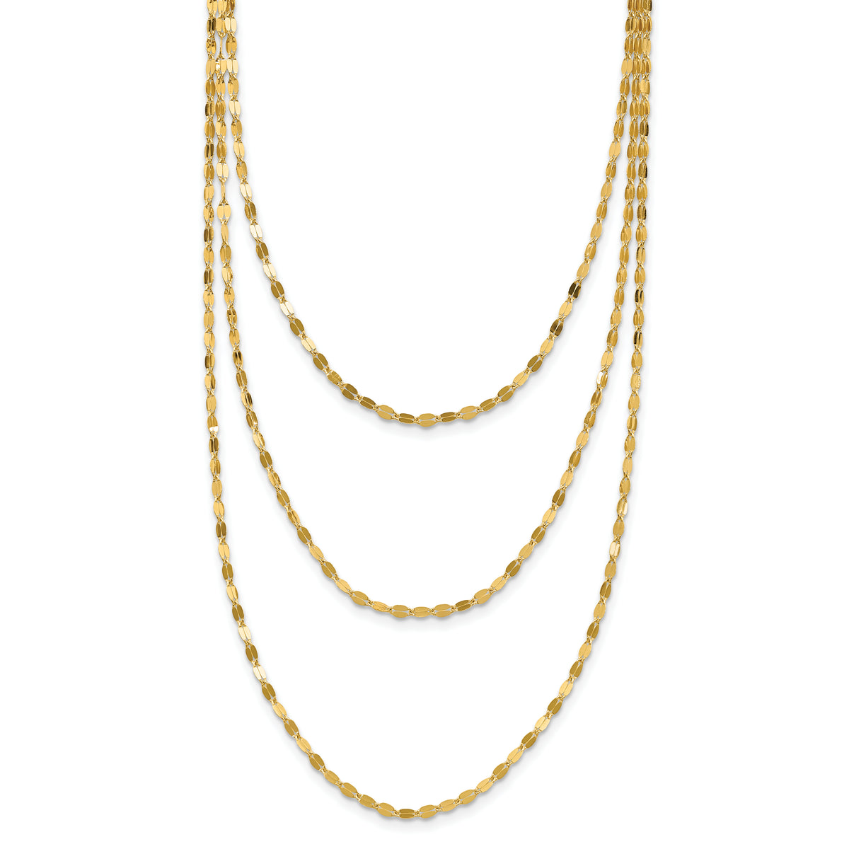 14k Polished Triple Strand Bib Fancy Chain 19.5 inch Necklace
