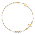 14k Yellow Gold Polished Cross and Miraculous Medal Beaded 7.5 inch Rosary Bracelet, view 4