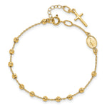 14k Yellow Gold Cross & Miraculous Medal Diamond-cut Bead Rosary Bracelet, 6-6.75 inch, view 4