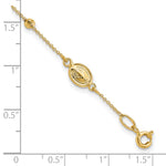 14k Yellow Gold Cross & Miraculous Medal Diamond-cut Bead Rosary Bracelet, 6-6.75 inch, shown with a ruler for scale